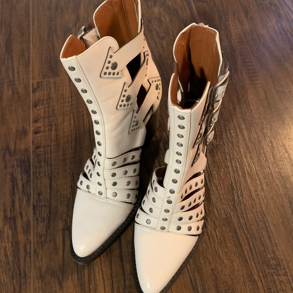 Cream Coach Leather Studded Boots - Picture 2 of 9